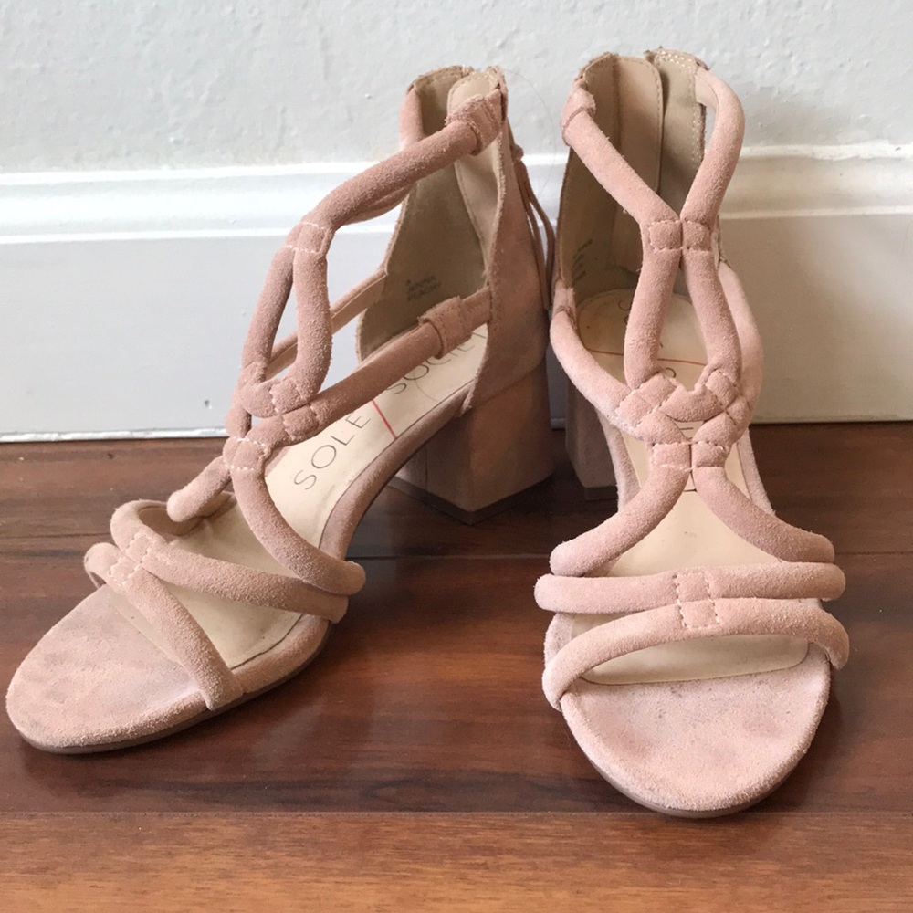 Blush pink block heel sandal